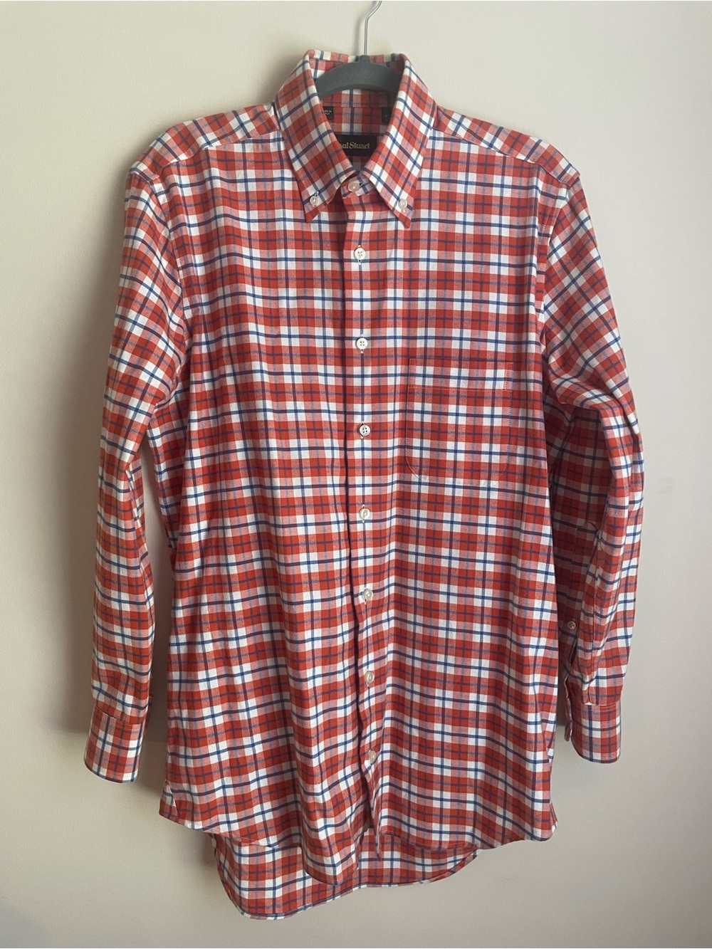 Paul Stuart Multicolor Check Flannel Sport Shirt Orange Blue Mens Medium